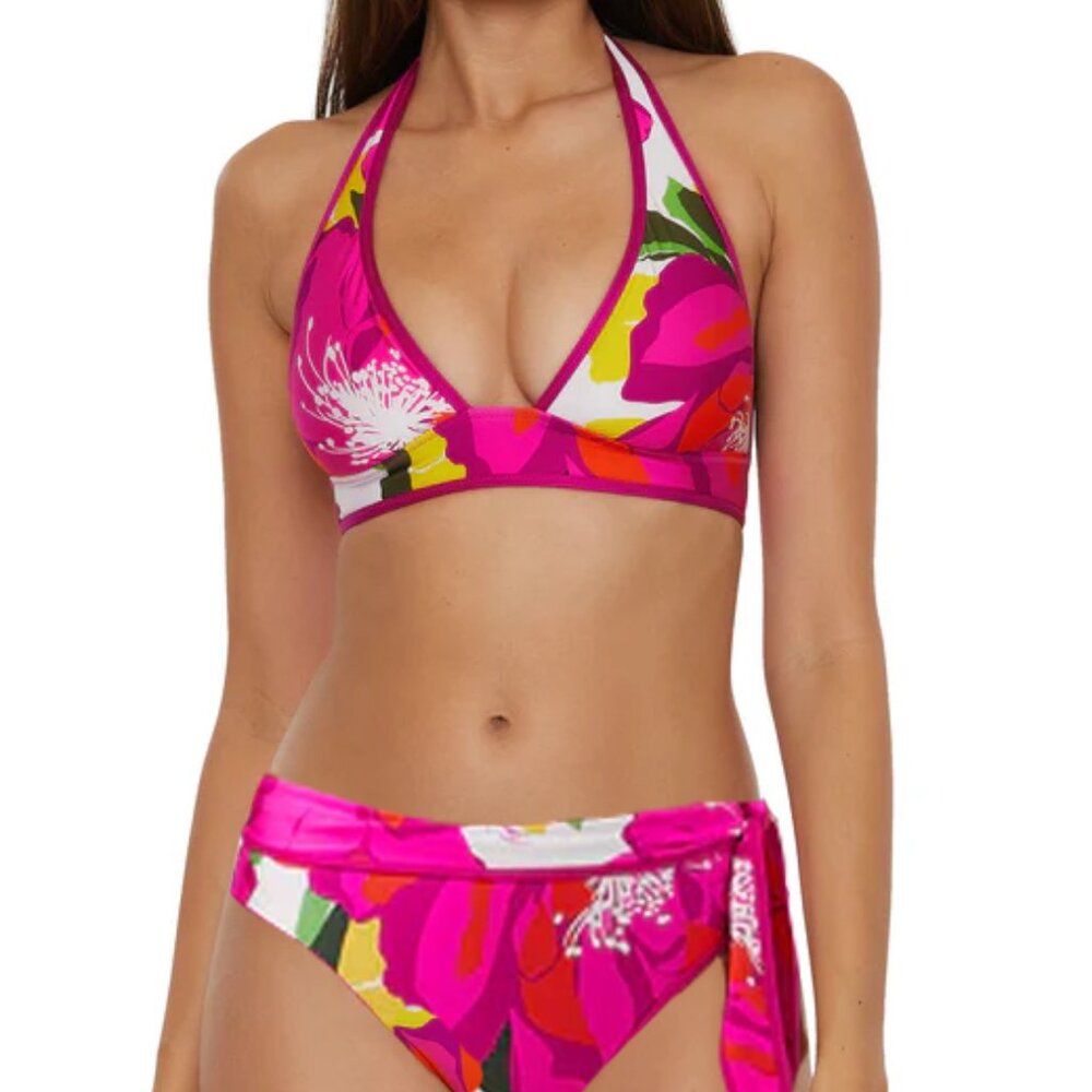 NWT Trina Turk Bloom Reversible Halter Bikini Top & Sash High Waist Bottom Set 8
